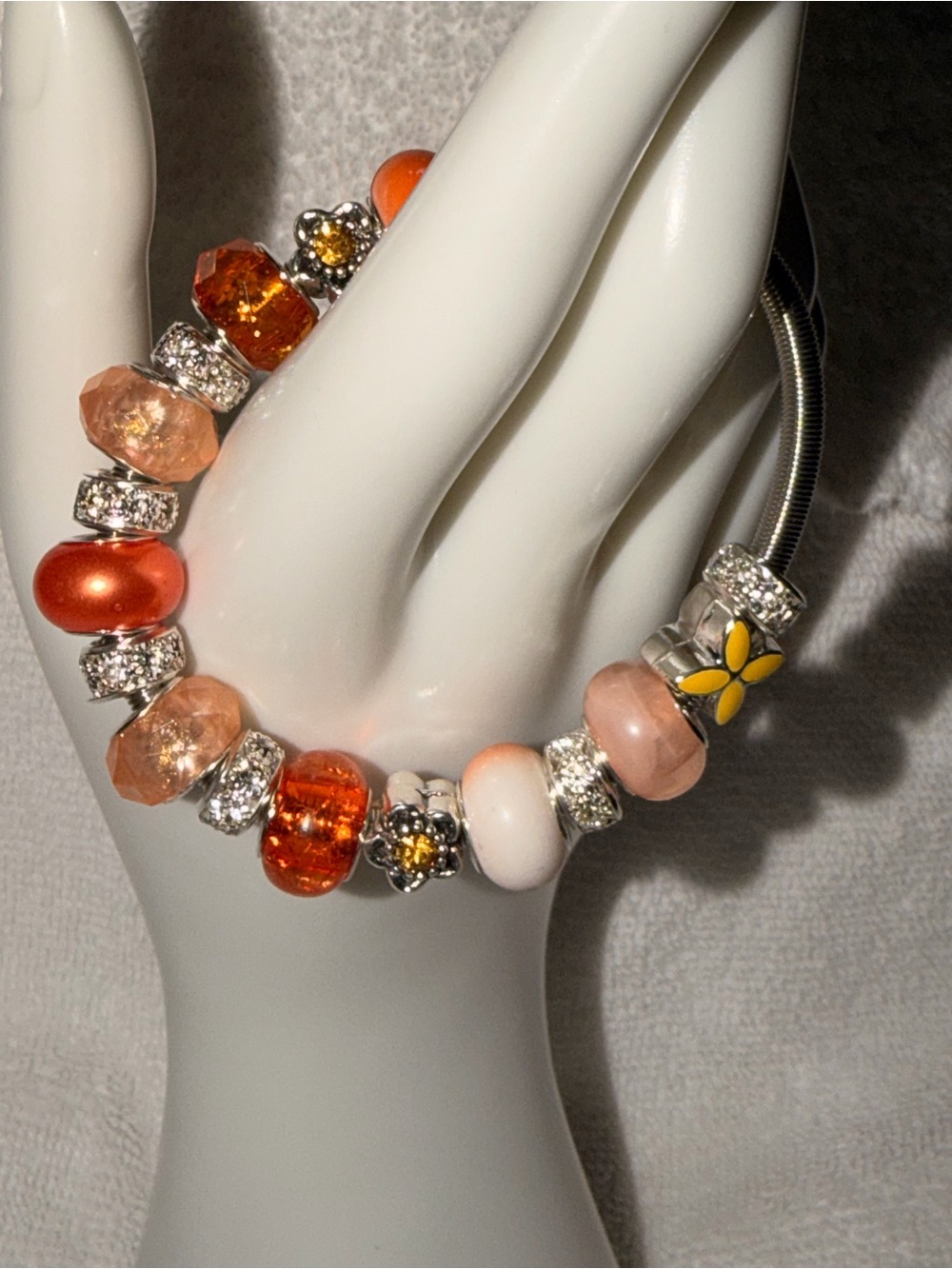 Orange and Peach Glass Bead Bracelet - Unbranded
